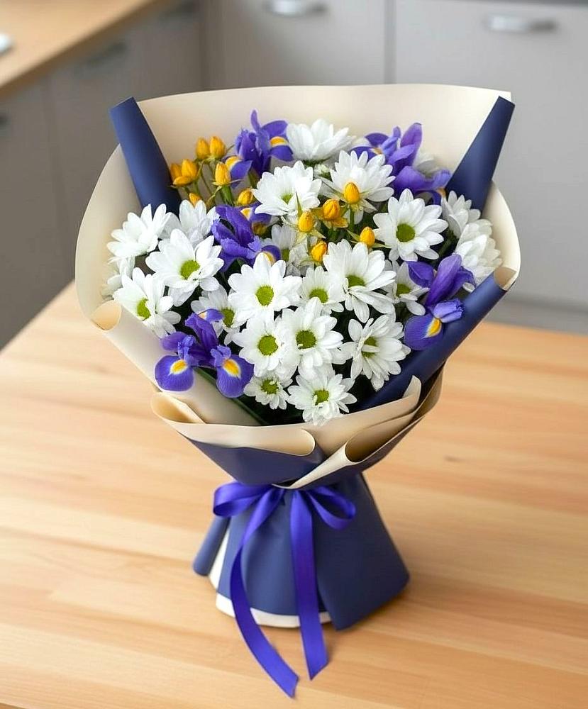 Букет цветов из: Розы, Ирисы и Хризантемы в Зеленоградском