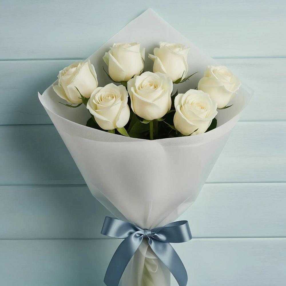 Букет 7 Белых роз Эдлесс Лав в Зеленоградском
